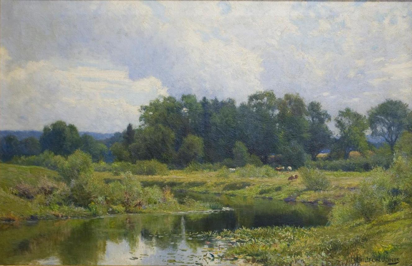 Landscape With Stream, vintage artwork by Hugh Bolton Jones, 12x8" (A4) Poster