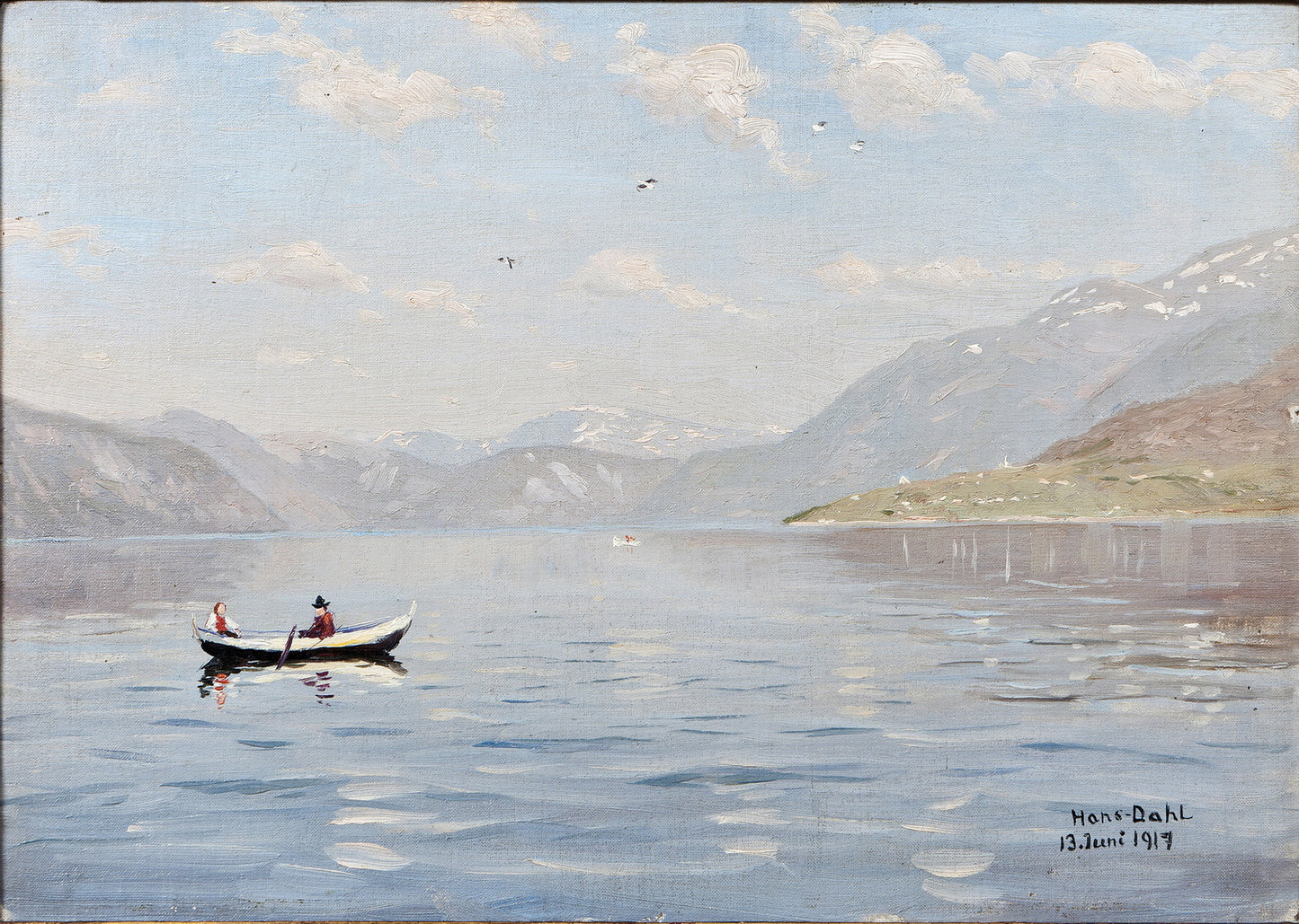 A summer day on the Sognefjord, vintage artwork by Hans Dahl, 12x8" (A4) Poster