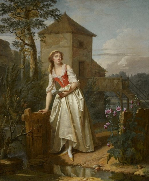 Young Woman in an English Garden, vintage artwork by Martin Drölling, 12x8" (A4) Poster