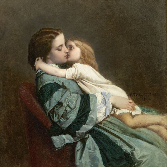 Motherly Love, vintage artwork by Auguste Toulmouche, 12x8" (A4) Poster