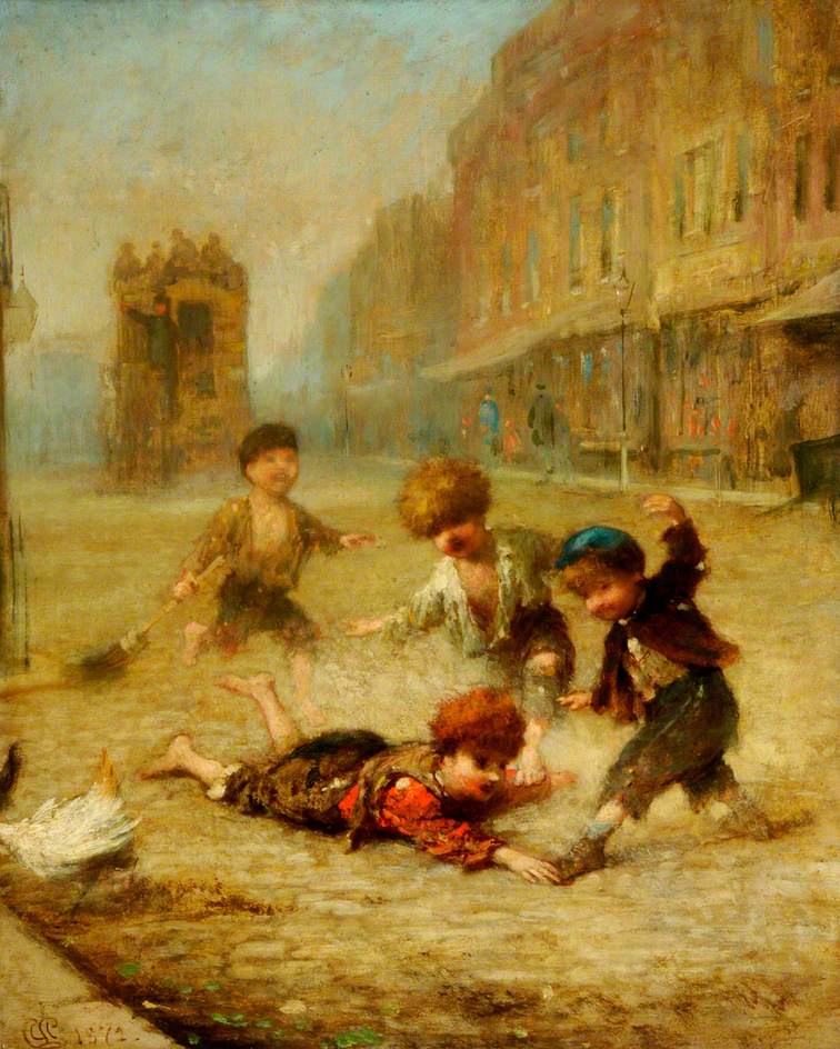 London Street Arabs Struggling for a Coin, vintage artwork by Albert Ludovici, Jr, 12x8" (A4) Poster