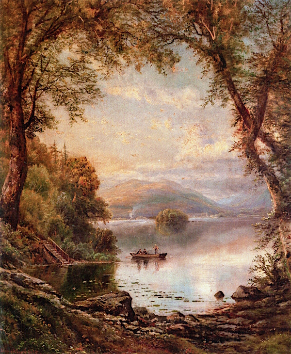 Lake Landscape with Fishermen, vintage artwork by Edmund Darch Lewis, 12x8" (A4) Poster