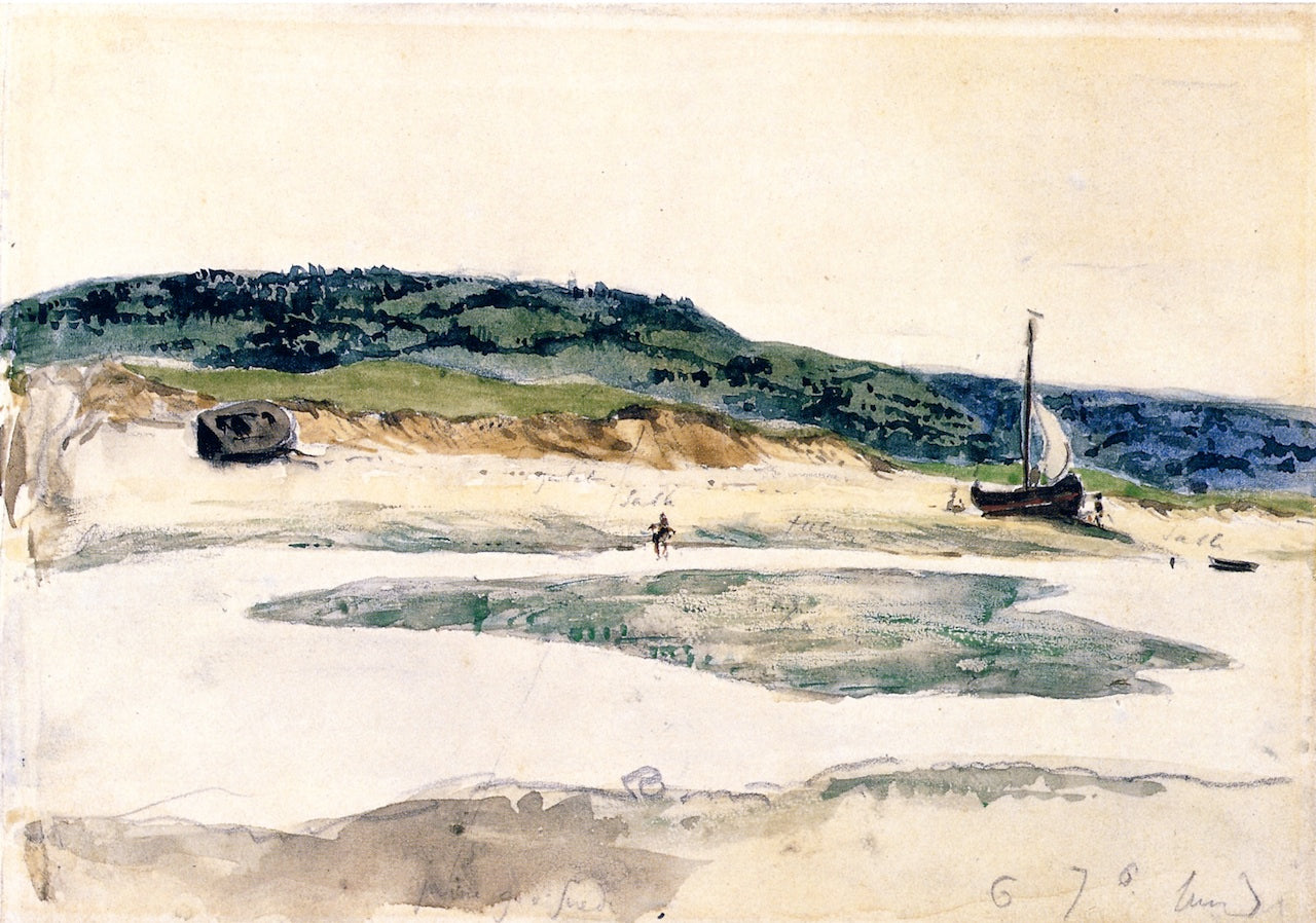 Boats Aground on a Riverbank, vintage artwork by Eugène Delacroix, A3 (16x12") Poster Print