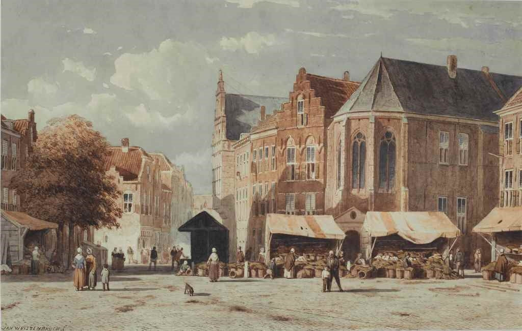 Groenmarkt, The Hague, vintage artwork by Johannes 'Jan' Weissenbruch, 12x8" (A4) Poster