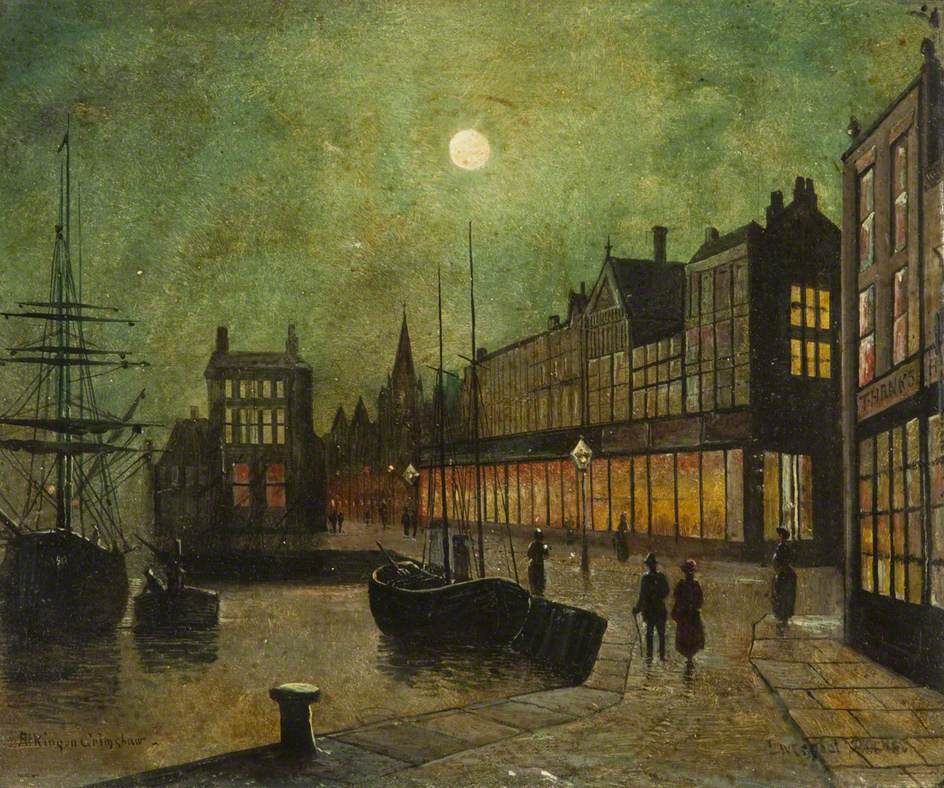 Liverpool Docks (panel 5), vintage artwork by Attributed to John Atkinson Grimshaw, 12x8" (A4) Poster