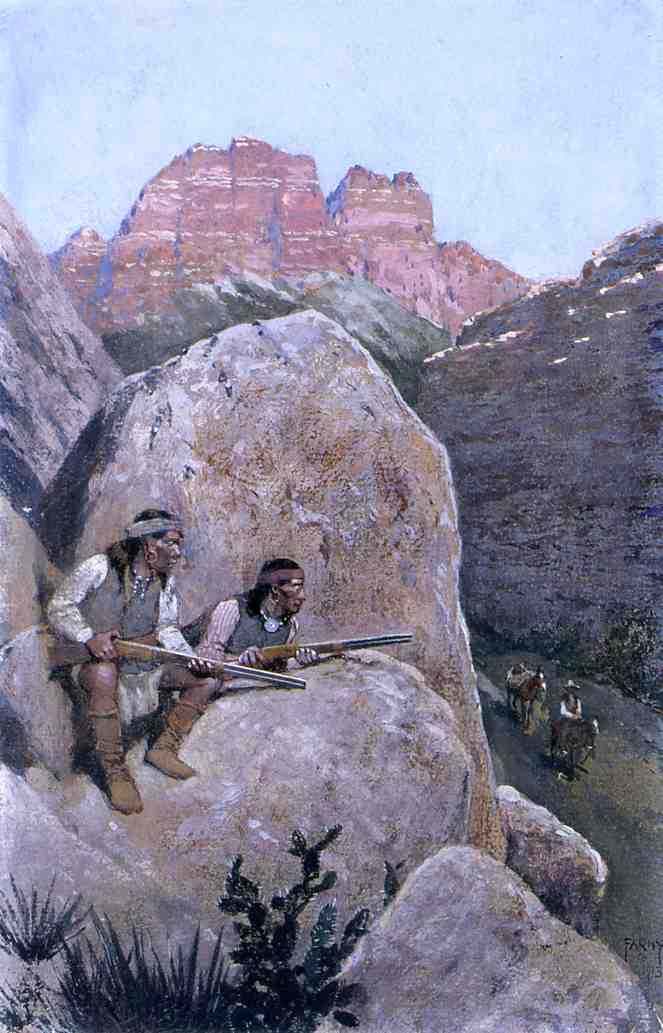 Renegade Apaches, vintage artwork by Henry F. Farny, 12x8" (A4) Poster