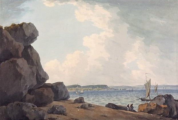 View from Priory Bay, Caldey Island, looking N E towards Tenby , vintage artwork by John Warwick Smith, 12x8" (A4) Poster
