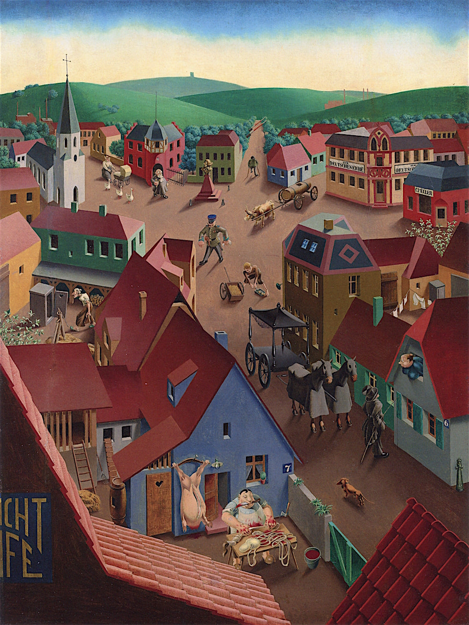 Small Baden Town in the Daytime, vintage artwork by Georg Scholz, 12x8" (A4) Poster