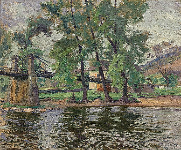 Bridge over a river by Paul Madeline,A3(16x12")Poster
