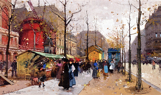 Le Moulin Rouge, vintage artwork by Eugene Galien-Laloue, 12x8" (A4) Poster