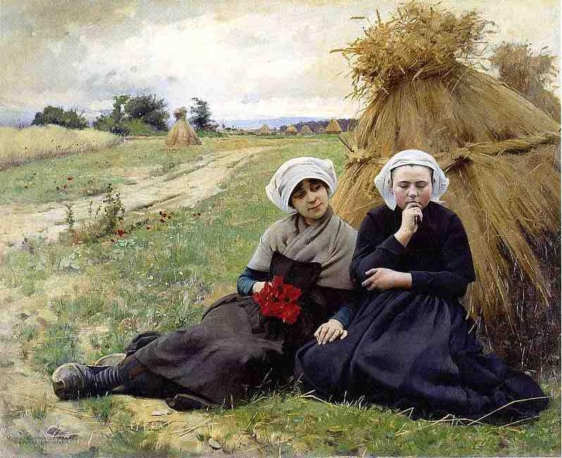 In the Poppy Field, vintage artwork by Charles Sprague Pearce, 12x8" (A4) Poster