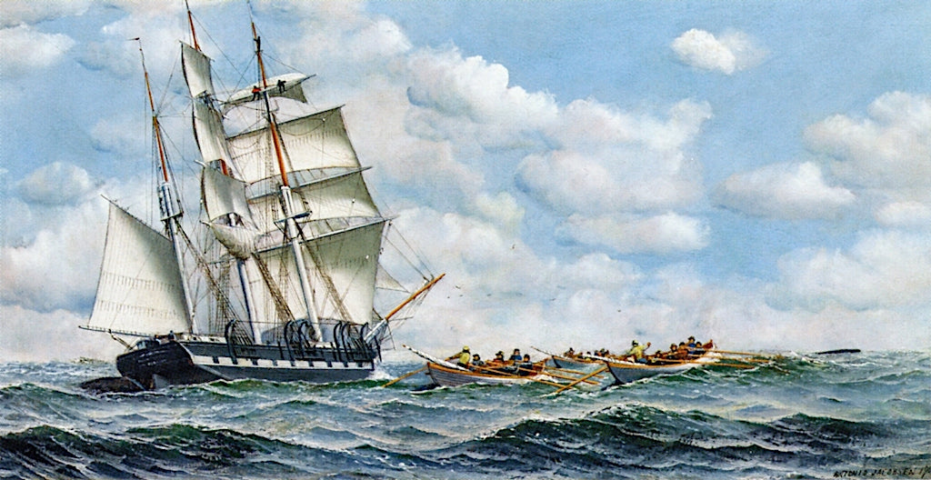 Whaling Scene, vintage artwork by Antonio Jacobsen, 12x8" (A4) Poster