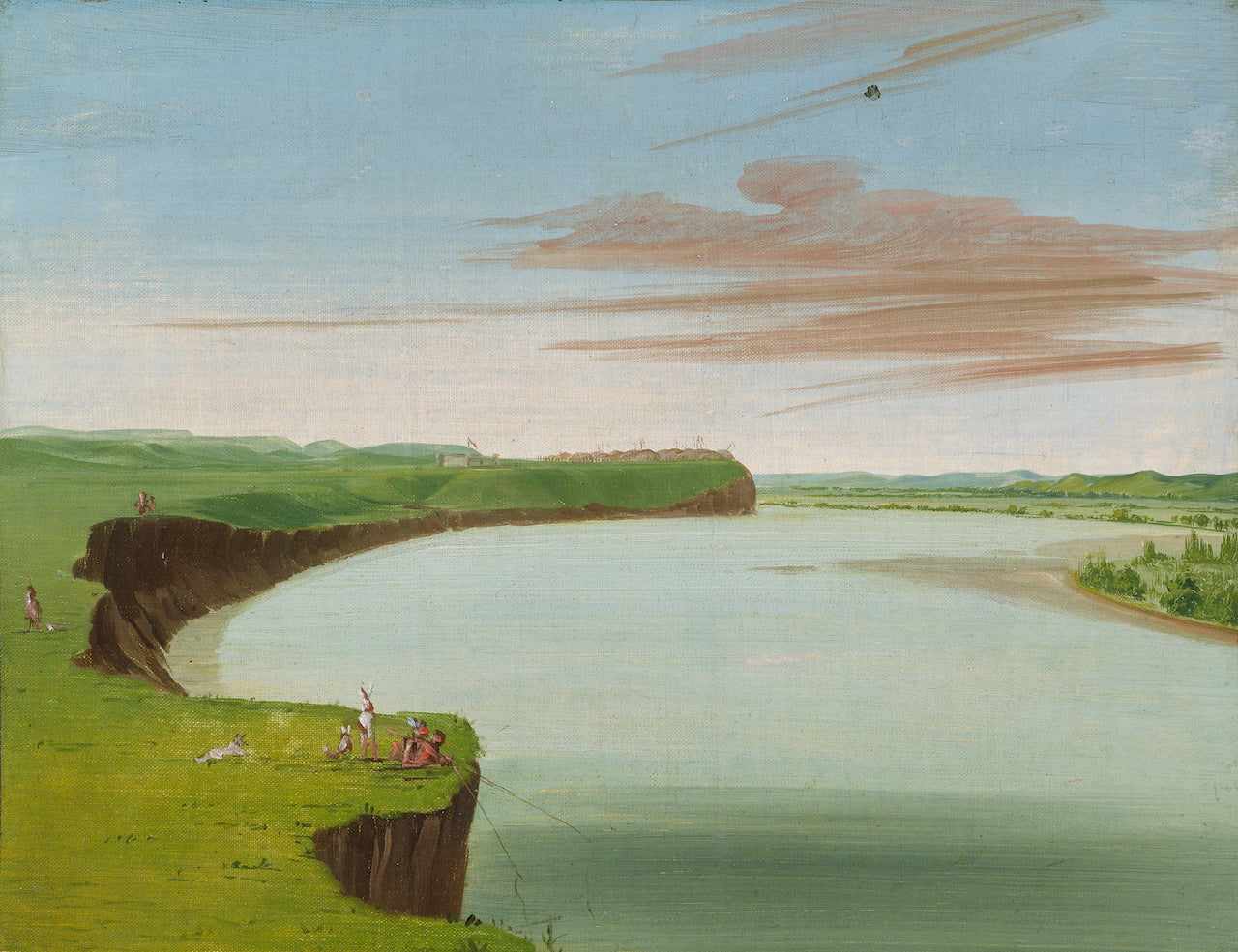 Distant View of the Mandan Village, vintage artwork by George Catlin, A3 (16x12") Poster Print