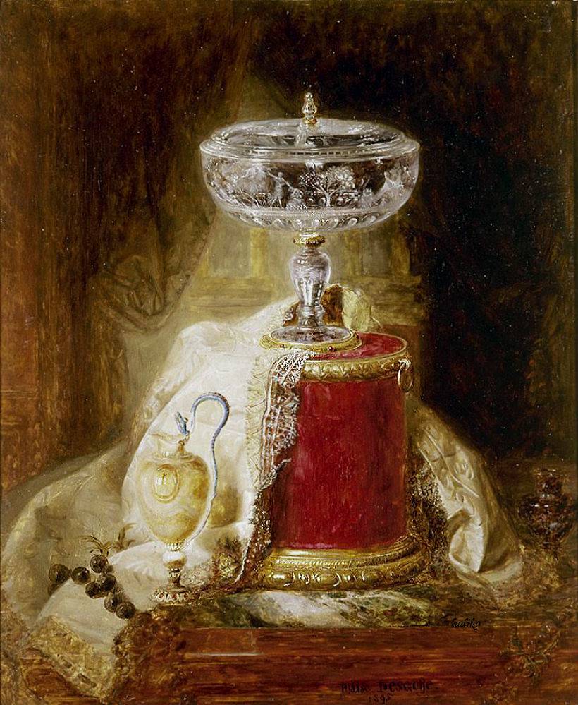 Still Life with Silver Artefacts, vintage artwork by Blaise Alexandre Desgoffe, 12x8" (A4) Poster