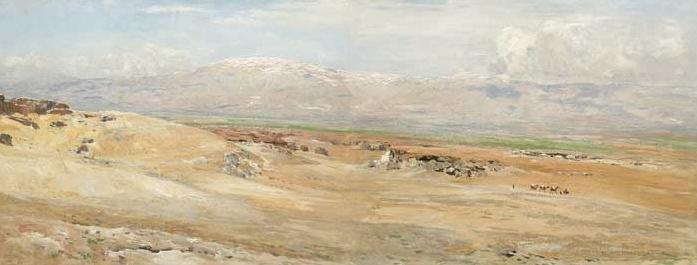 Baalbek in the Bekaa Plain, Lebanon (Baalbek in der Beka-Ebene in Libanon), vintage artwork by Eugen Felix Prosper Bracht, 12x8" (A4) Poster