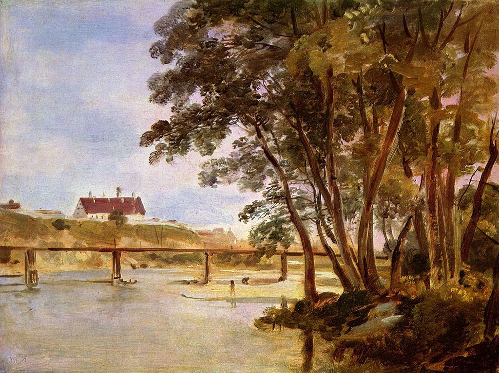 Praterinsel mit Blick zum Siechenhaus auf dem Gasteig, vintage artwork by Johann Georg von Dillis, 12x8" (A4) Poster