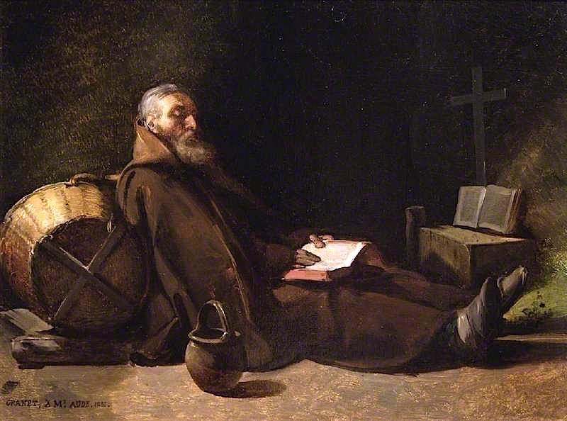 Hermit Reading, vintage artwork by François-Marius Granet, 12x8" (A4) Poster
