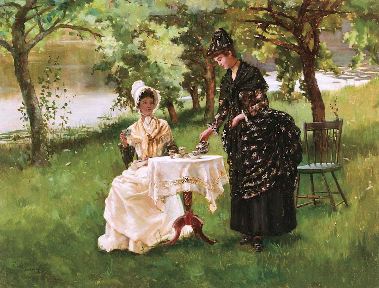 Summertime: Afternoon Tea, vintage artwork by Rhoda Holmes Nicholls, 12x8" (A4) Poster