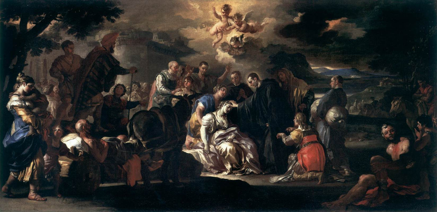 Saint Maurus Healing the Sick, vintage artwork by Francesco Solimena, 12x8" (A4) Poster