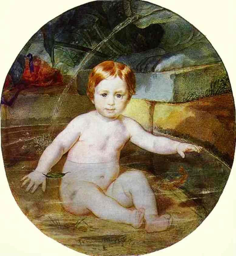 Child in a Swimming Pool (Portrait of Prince A.G. Gagarin in Childhood), vintage artwork by Karl Pavlovich Brulloff, A3 (16x12") Poster Print