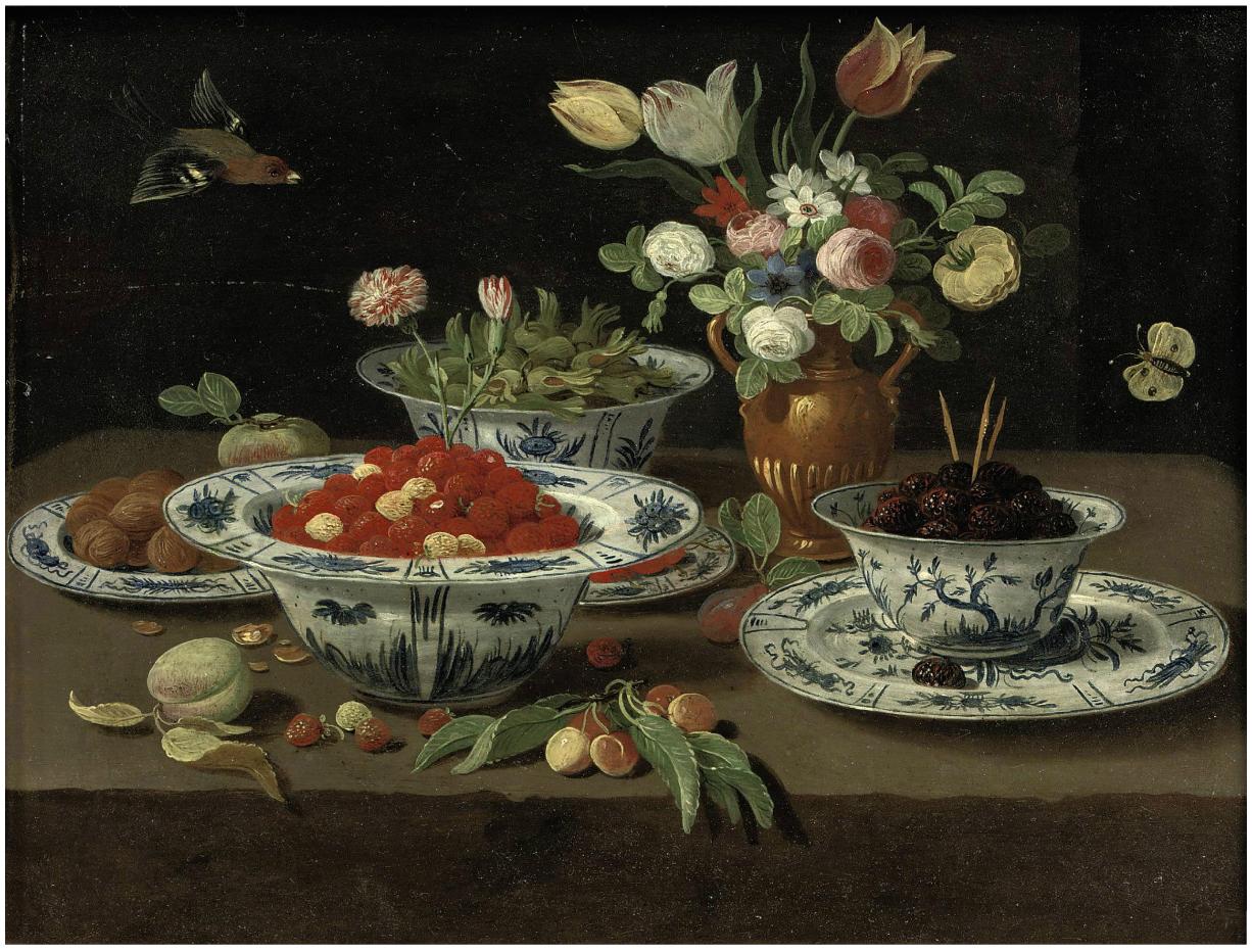 Wild Strawberries in a Chinese Porcelain Bowl and Blackberries in a Second Bowl, vintage artwork by Jan van Kessel the Elder, 12x8" (A4) Poster