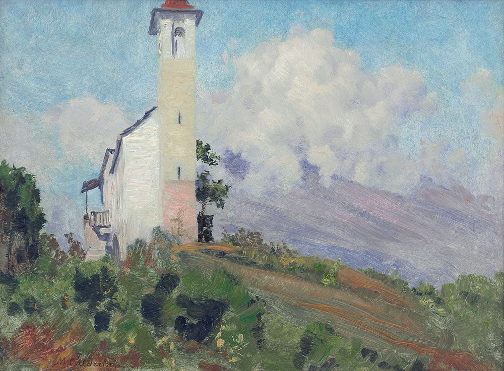 Church in the Country, vintage artwork by Marco Calderini, 12x8" (A4) Poster