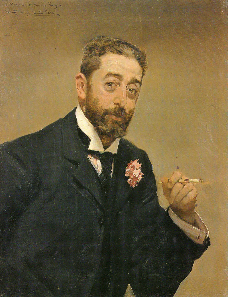 Retrato de hombre Fumando, vintage artwork by Emilio Sala Frances, 12x8" (A4) Poster