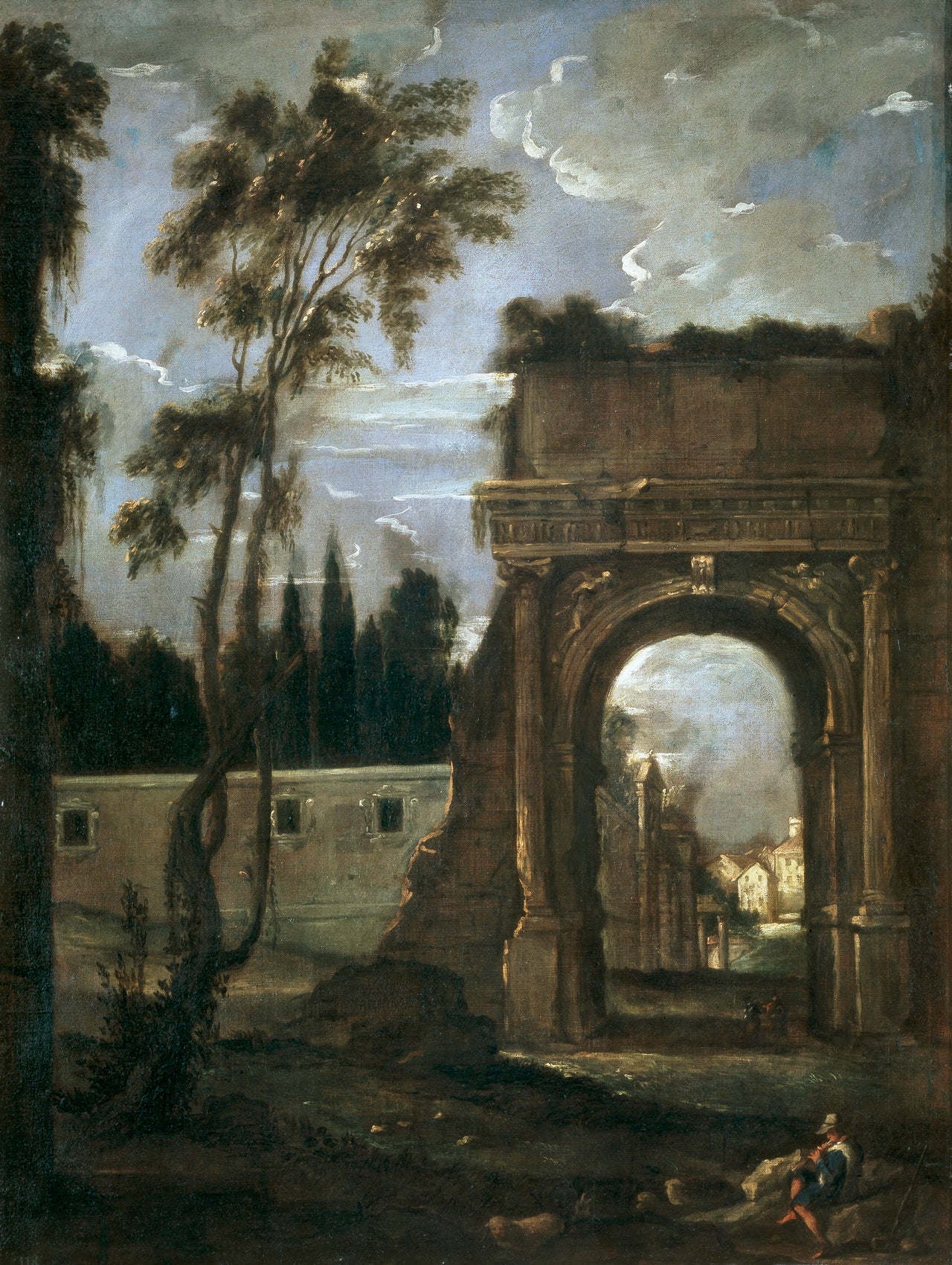 The Arch of Titus in Rome, vintage artwork by Juan Bautista Martinez del Mazo, 12x8" (A4) Poster