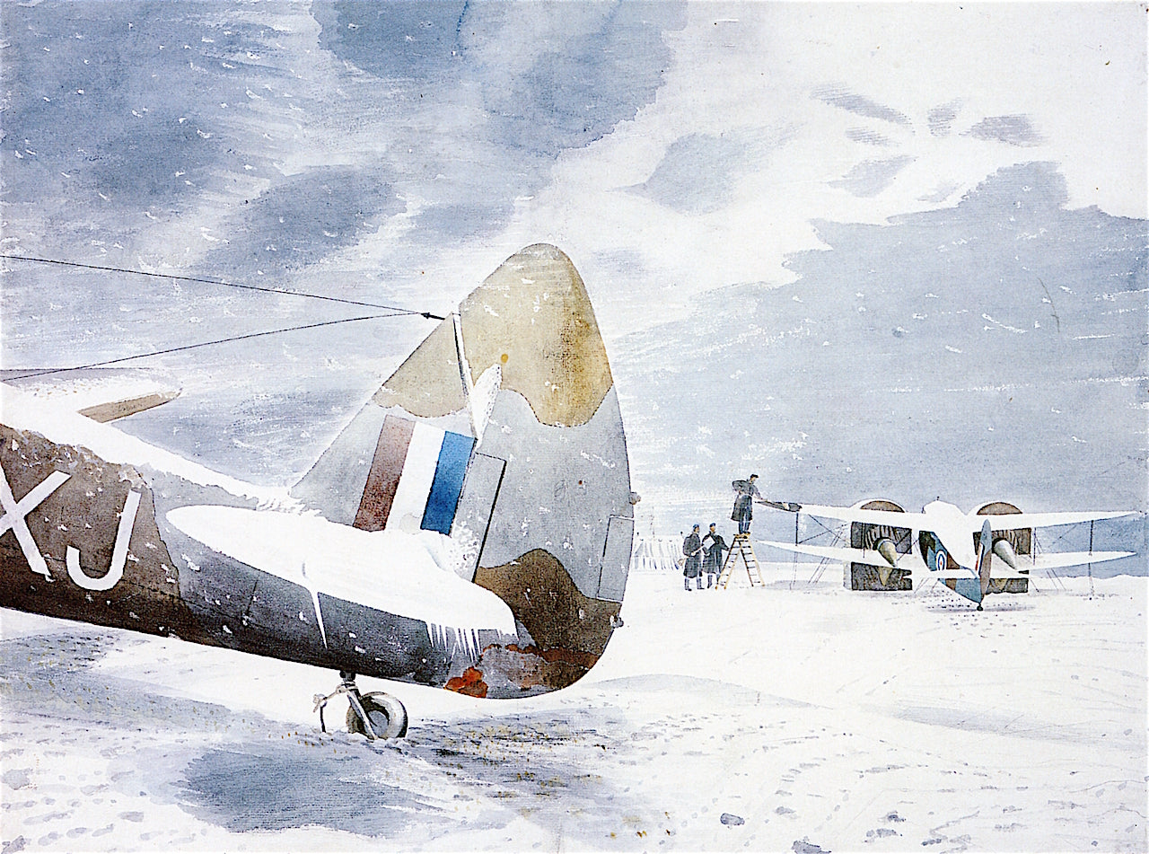 De-icing Aircraft, vintage artwork by Eric Ravilious, 12x8" (A4) Poster