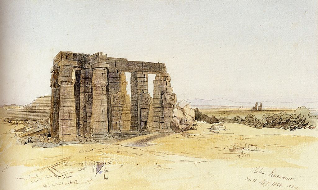 The Ramesseum, Thebes, vintage artwork by Edward Lear, A3 (16x12") Poster Print