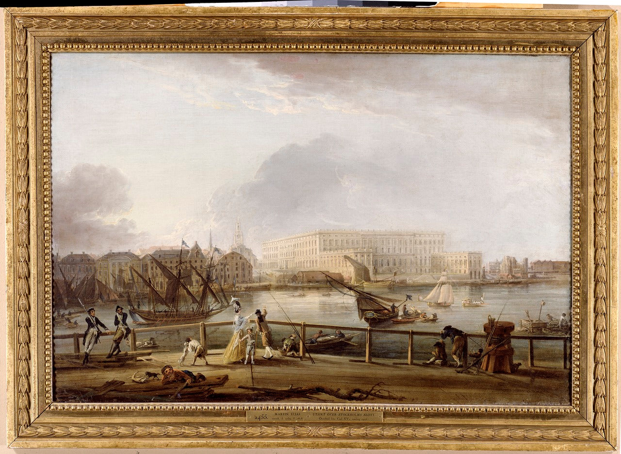 View of Stockholm Palace from the Skeppsholm Bridge, vintage artwork by Elias Martin, 12x8" (A4) Poster
