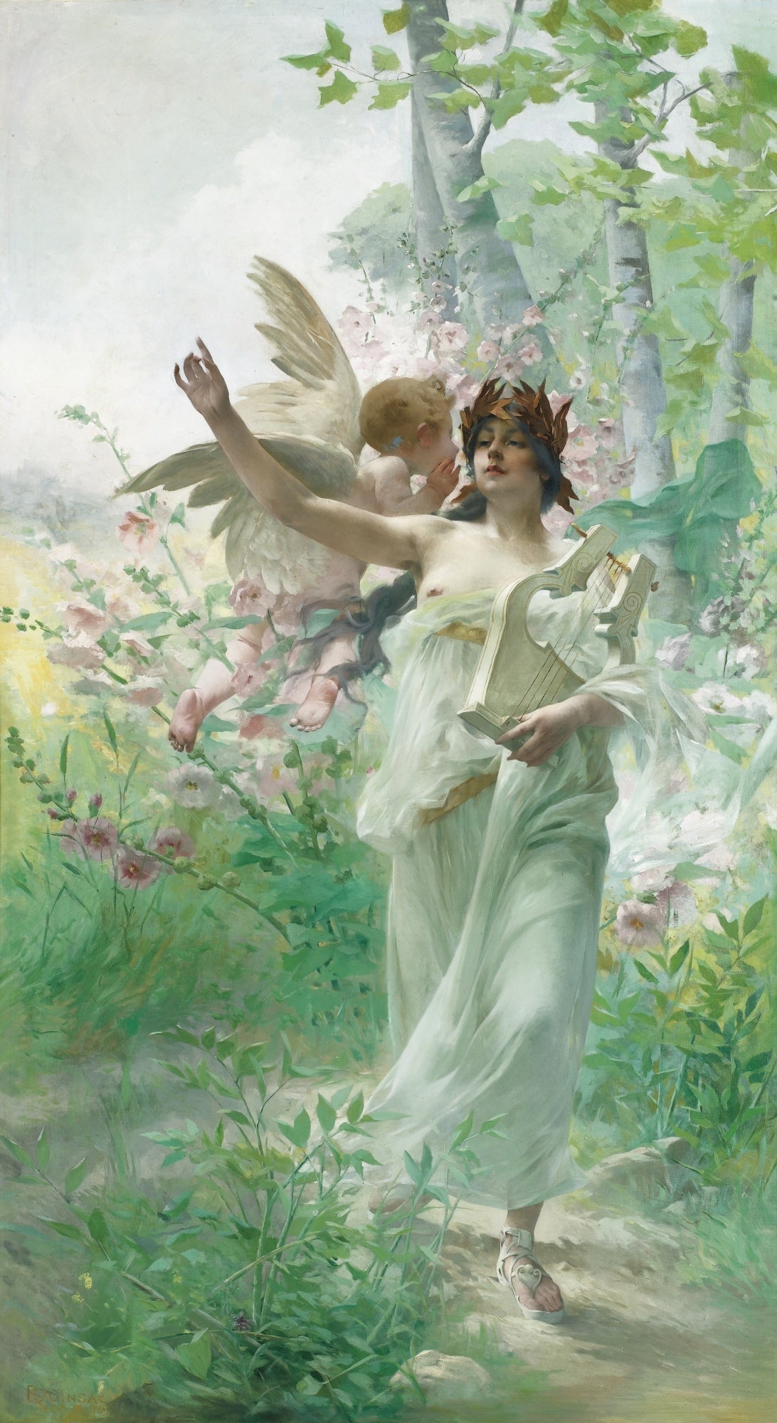 Allegory of Music, vintage artwork by Paul Francois Quinsac, 12x8" (A4) Poster