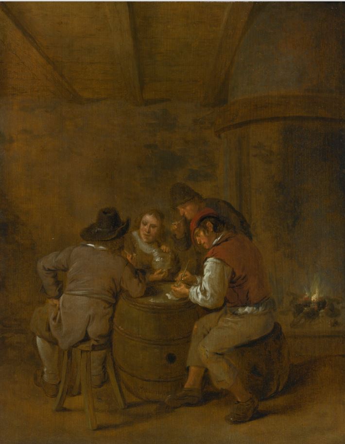 Smokers and Drinkers in a Tavern, vintage artwork by Jan Miense Molenaer, 12x8" (A4) Poster