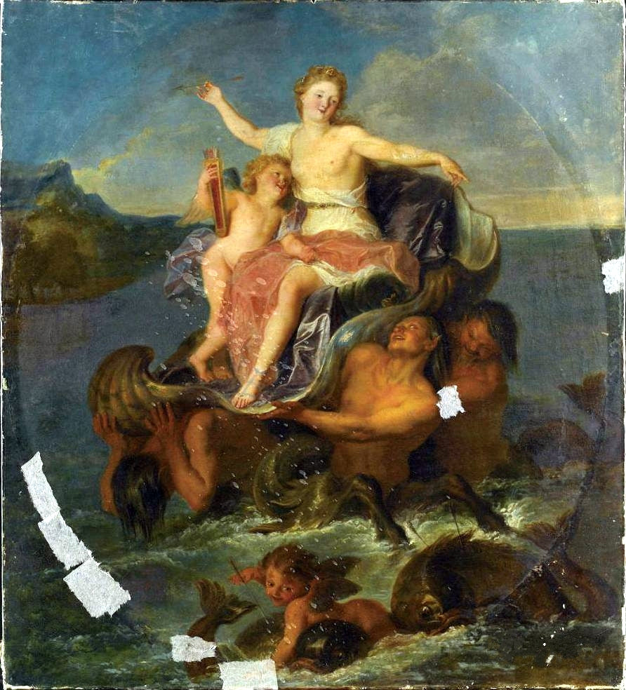 Venus Shipping on the Water, vintage artwork by Antoine Coypel II, 12x8" (A4) Poster