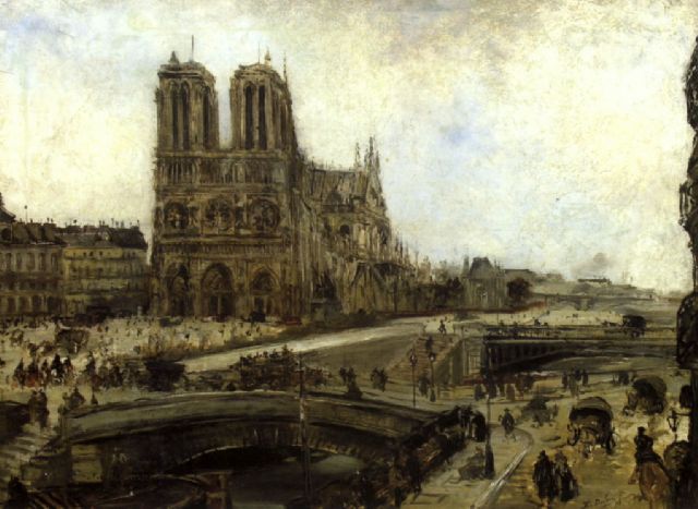 Notre-Dame, vintage artwork by Jacques-Edouard Dufeu, 12x8" (A4) Poster