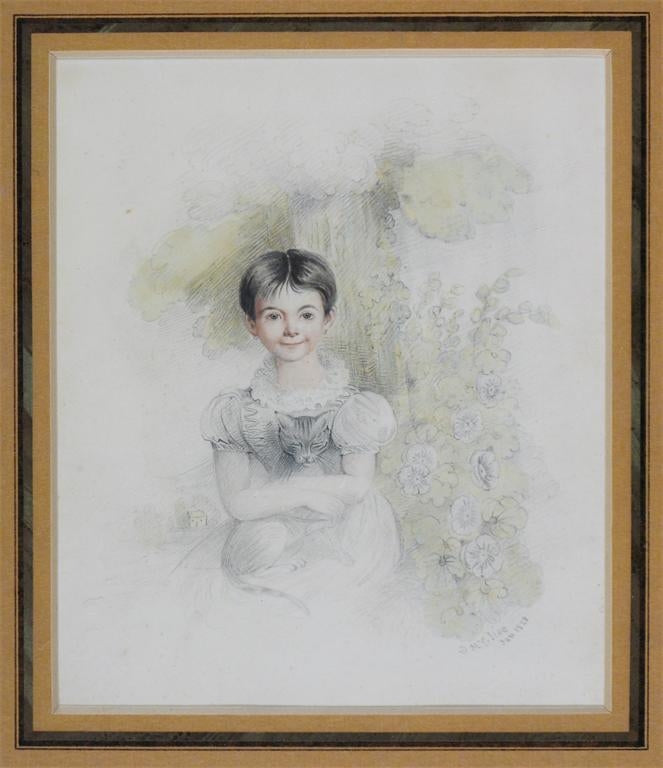A Girl holding Her Cat - Study, vintage artwork by Daniel Maclise, R.A., A3 (16x12") Poster Print