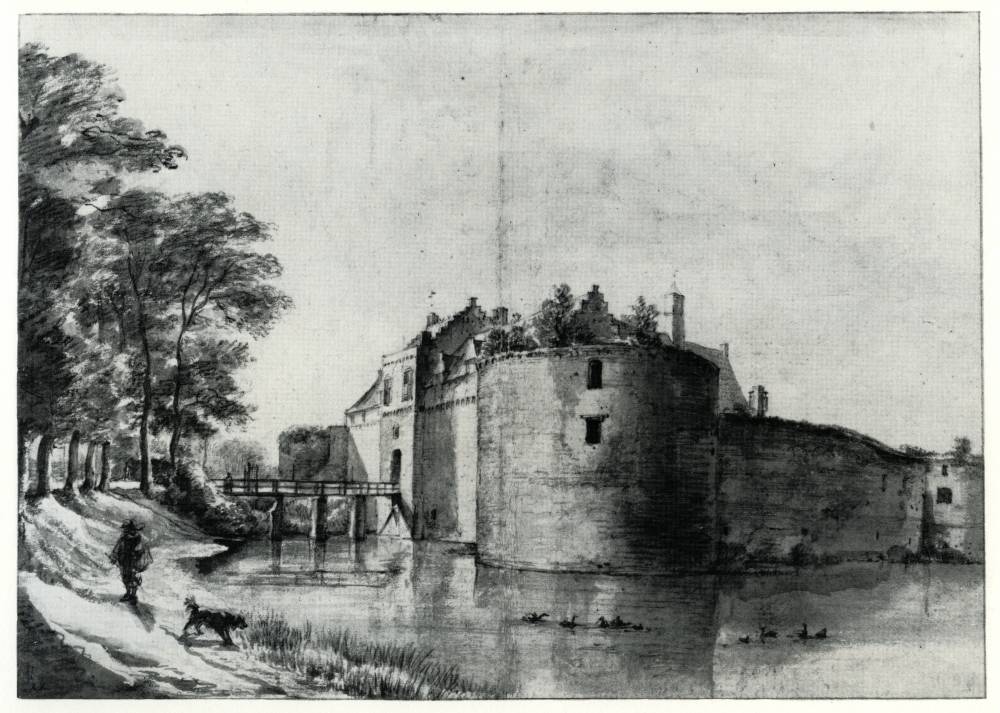 Kasteel van Woerden in Woerde, vintage artwork by Roelant Roghman, 12x8" (A4) Poster