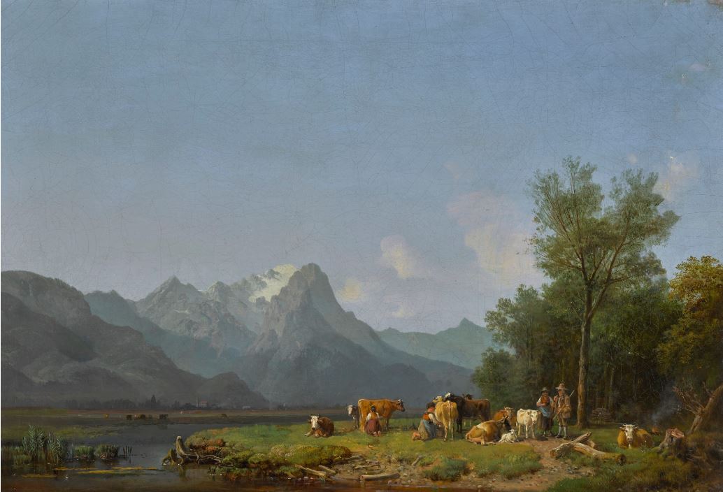 Garmisch, The Wetterstein Mountains Beyond, vintage artwork by Heinrich Bürkel, A3 (16x12") Poster Print