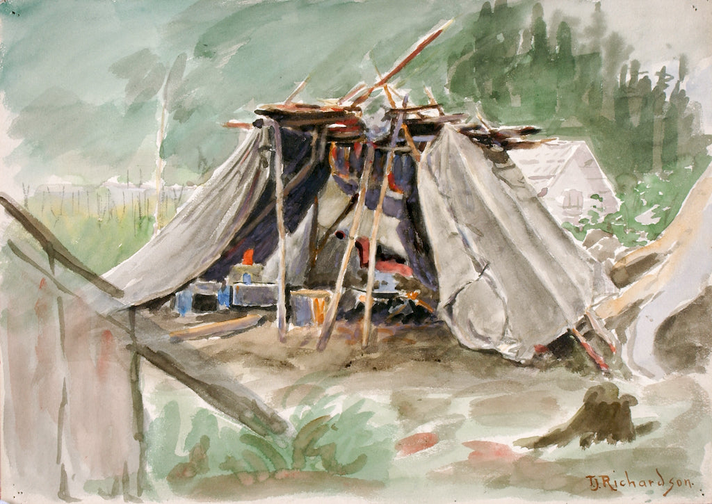 Indian Camp, Alaska, vintage artwork by Theodore J. Richardson, 12x8" (A4) Poster