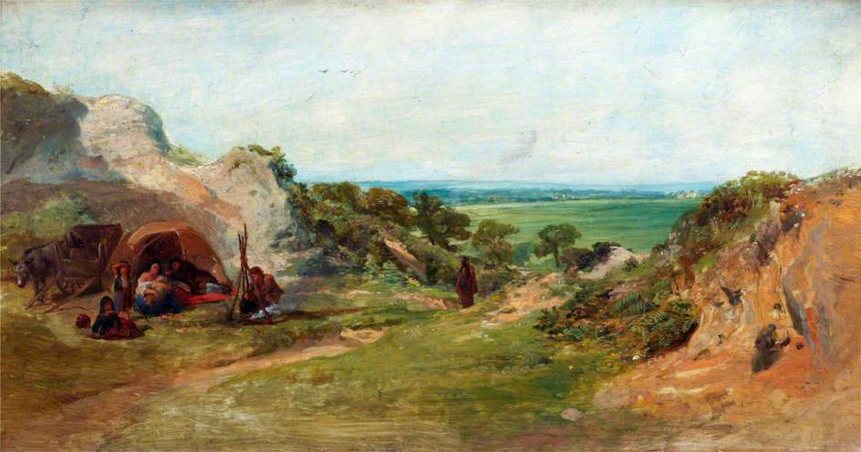 Landscape: The Gypsy Camp, vintage artwork by Attributed to William Collins, A3 (16x12") Poster Print