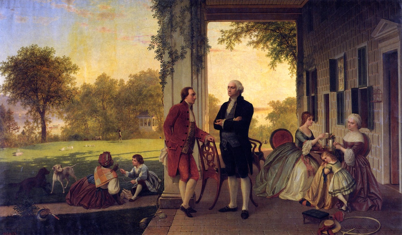 Washington and Lafayette at Mount Vernon, 1784, vintage artwork by Louis Remy Mignot, 12x8" (A4) Poster