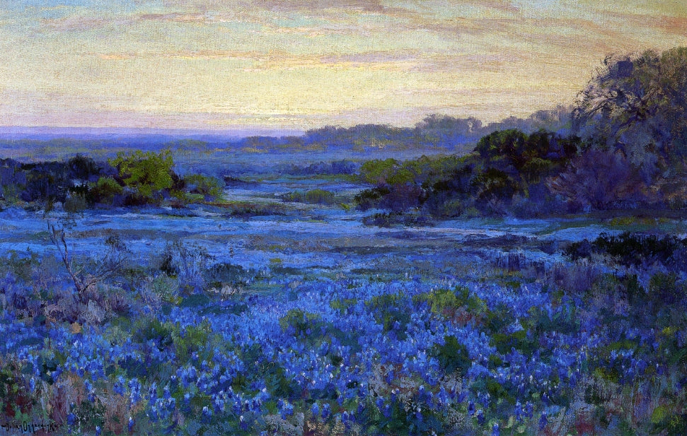 Bluebonnet Scene with a Girl by Julian Onderdonk,16x12(A3) Poster