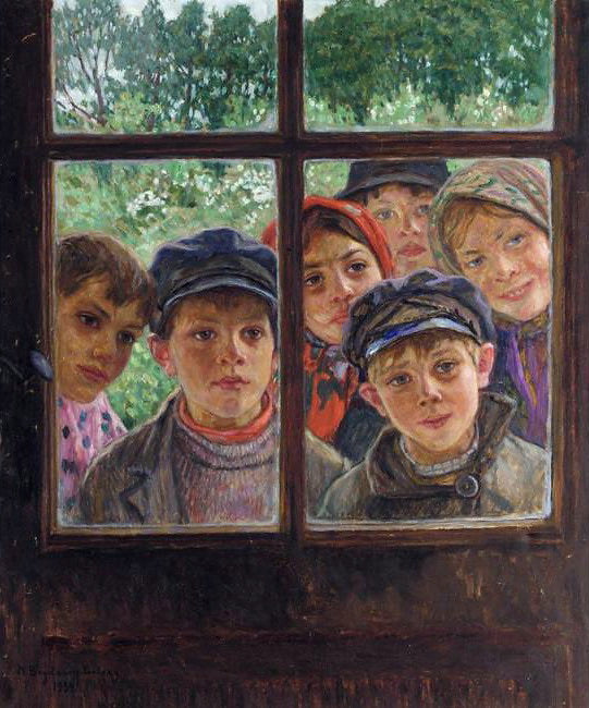 Children at the Window by Nikolai Petrovich Bogdanov-Belsky,A3(16x12")Poster