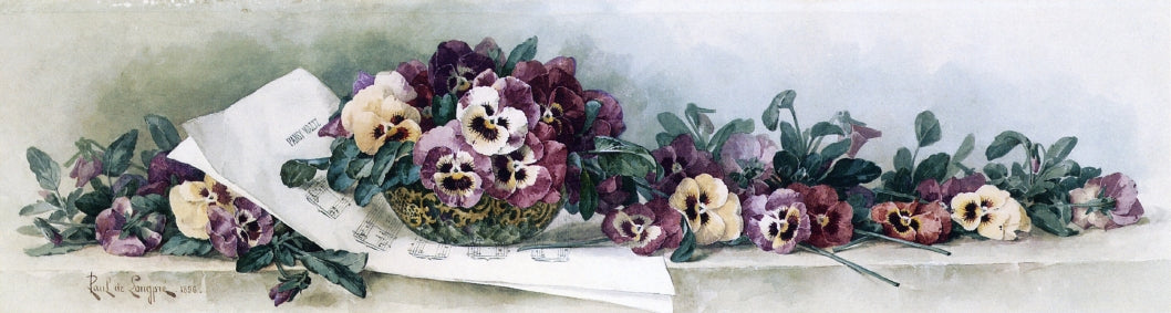 Pansy Waltz, vintage artwork by Paul De Longpre, 12x8" (A4) Poster