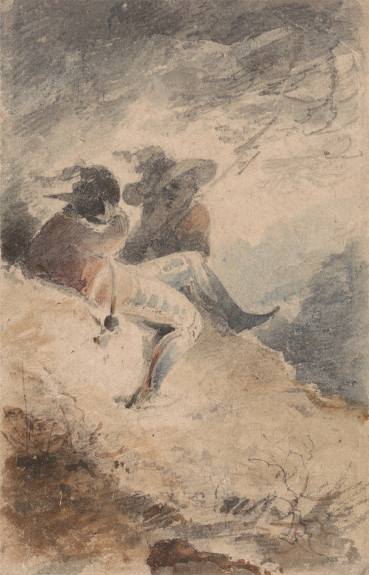 Fantastic Figures Seated on a Mound, vintage artwork by John Sell Cotman, 12x8" (A4) Poster