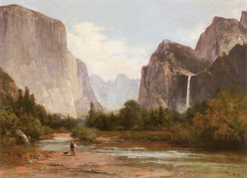 Fishing in Yosemite Valley, vintage artwork by Thomas Hill, 12x8" (A4) Poster