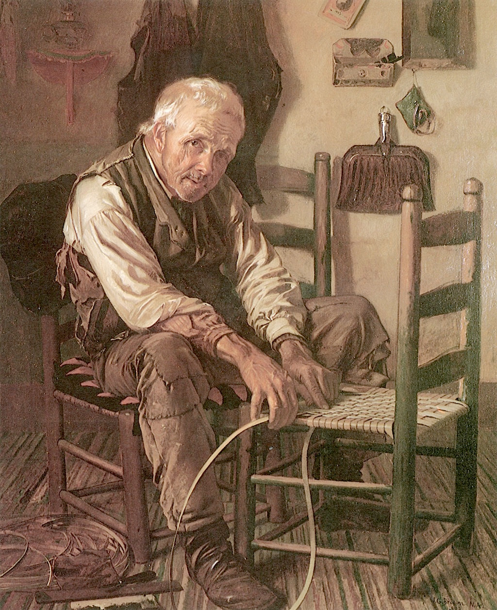 Caning the Chair, vintage artwork by John George Brown, 12x8" (A4) Poster