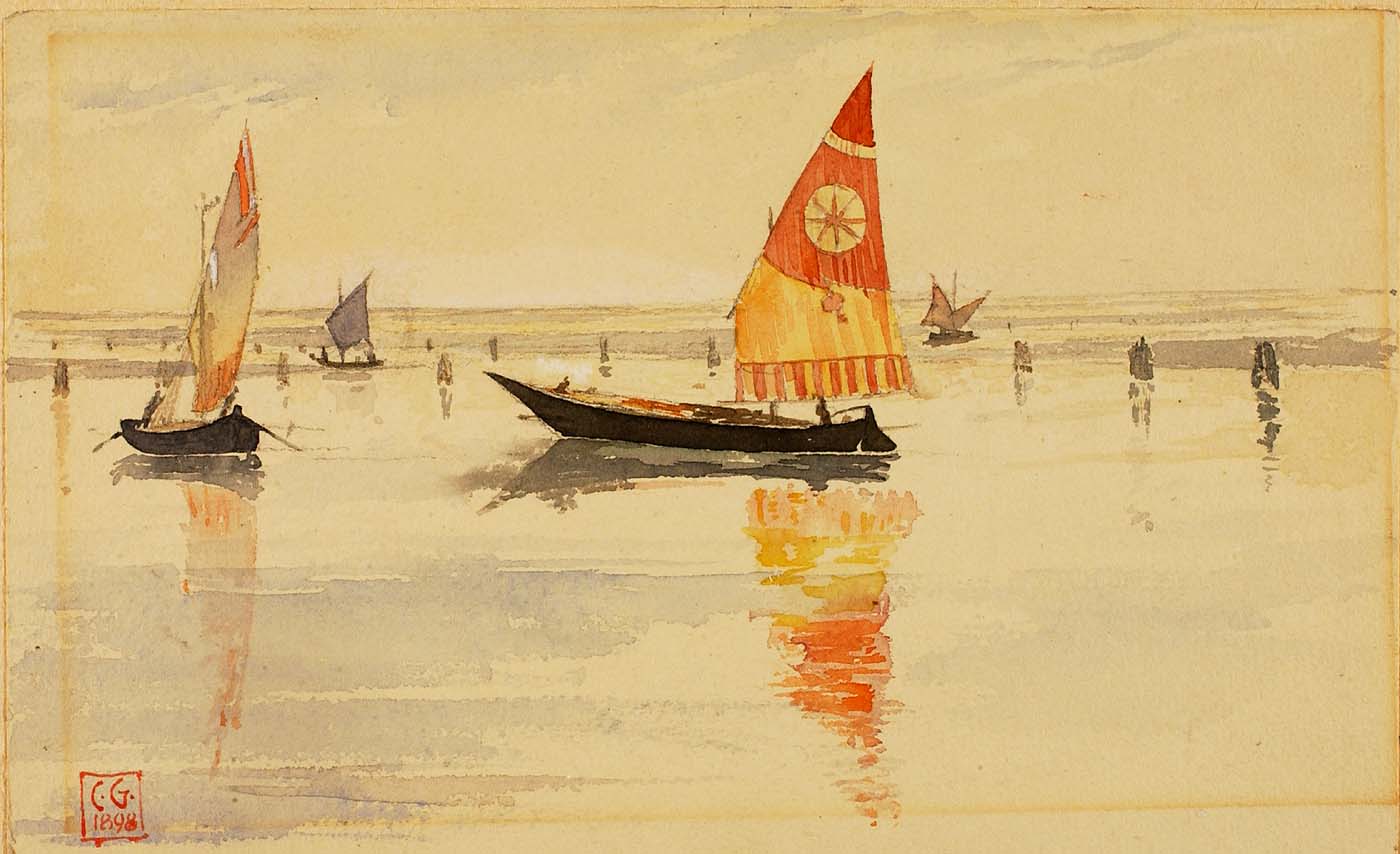 Sailboats (Venice), vintage artwork by Cass Gilbert, 12x8" (A4) Poster