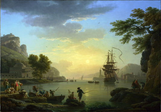 A Landscape at Sunset, vintage artwork by Claude-Joseph Vernet, 12x8" (A4) Poster