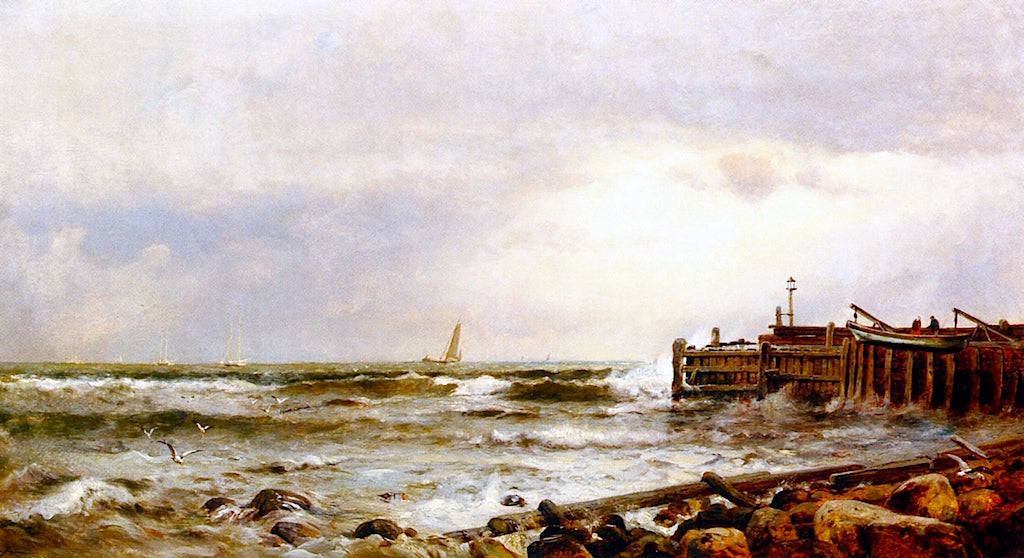 Pier near the Beach, at Narragansett, Rhode Island, vintage artwork by Arthur Quartley, 12x8" (A4) Poster